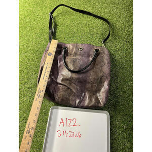 Lauren Miller Leopard Print Tote Bag with Patent Leather Trim Snakeskin Purple